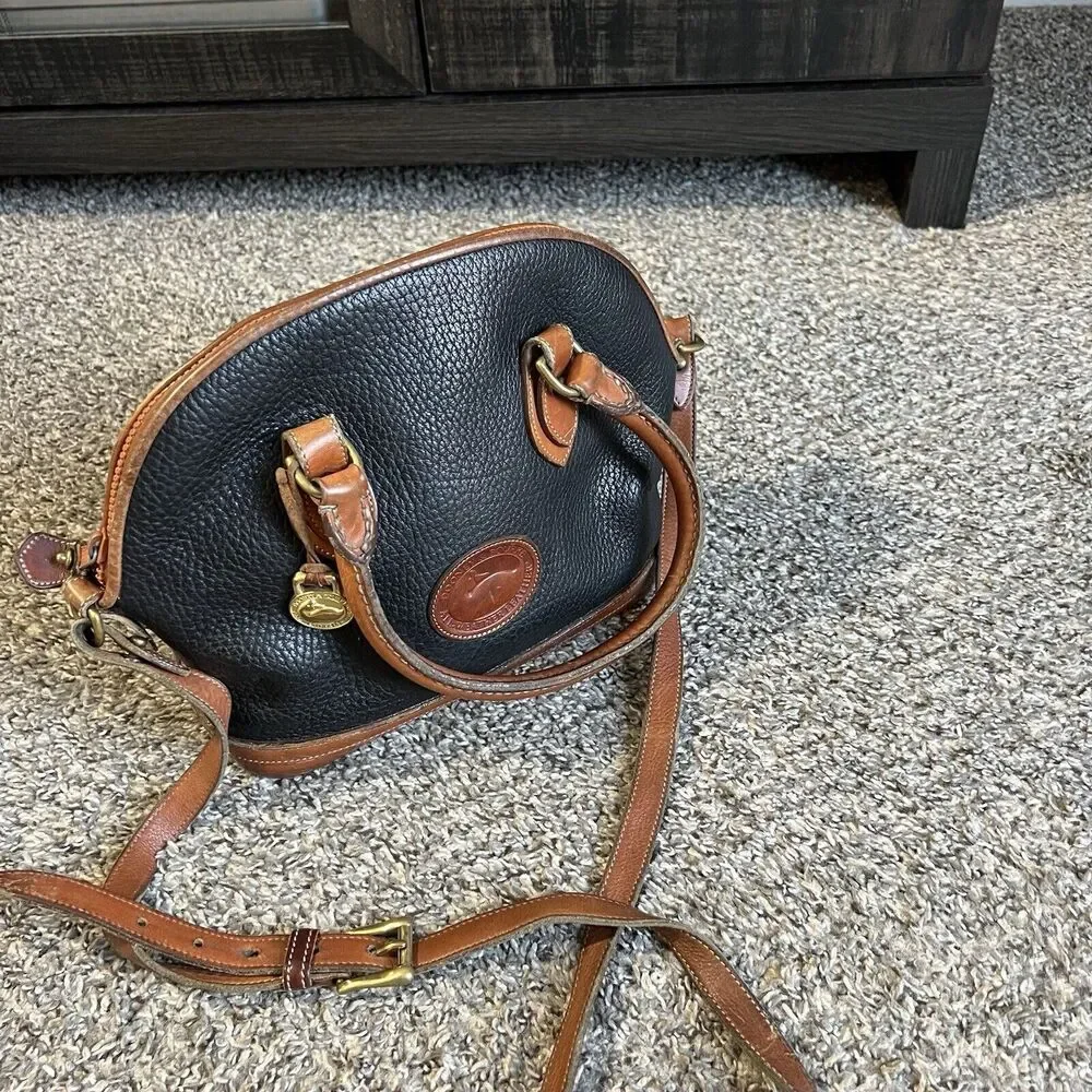 Dooney & Bourke Norfolk Crossbody Bag Handbag Purse Vintage Black Brown Leather - Picture 2 of 12